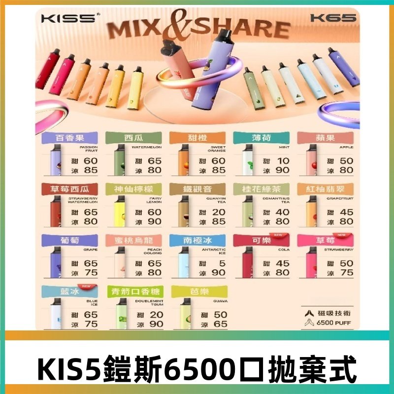 鎧斯KIS5一次性 6500口磁吸式 自由混搭拋棄式電子煙#18個口味#